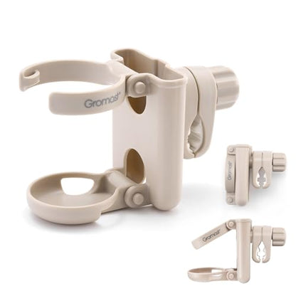 Gromast 2 in 1 Foldable Stroller Cup Holder + Phone Holder, 360°Rotatable with Adjustable Clip, Universal Cup Holder for Baby Stroller, Tricycle - Khaki - color: Khaki-2-in-1
