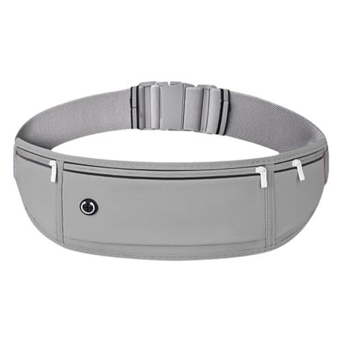 Slim Running Belt for Men & Women, Ultra Lightweight Waist Pack with Earphone Hole, Reflective Jogging Belt for Phone & Keys (Grey) - color: Grey