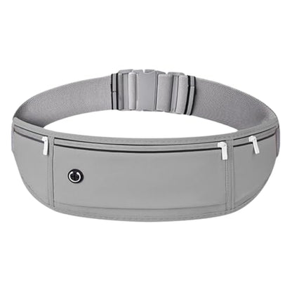 Slim Running Belt for Men & Women, Ultra Lightweight Waist Pack with Earphone Hole, Reflective Jogging Belt for Phone & Keys (Grey) - color: Grey