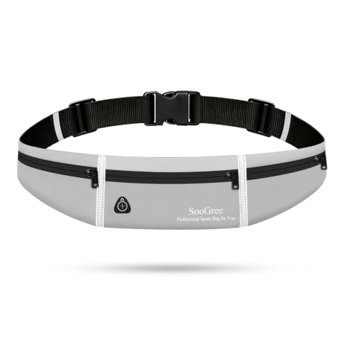 SooGree Slim Running Belt Sport Fanny Pack for Women Men,Outdoor Reflective Waist Pack Runner Pouch Belt, Zipper Waterproof Running Phone Holder Jogging Pouch for Phone Money Belt Waist Bag (Gray) - color: Gray