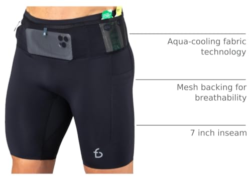 FlipBelt Men's Running Compression Shorts with Built-in Phone Pockets - color: Ouray Black, size: Large