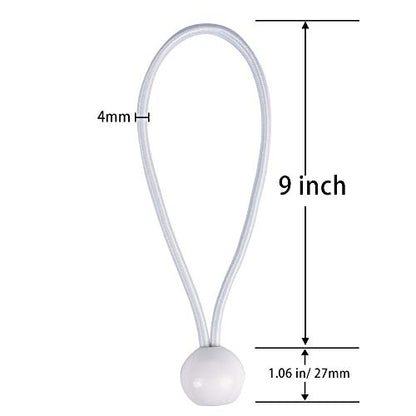 AOPRIE 30 Pack Bungee Balls, White Ball Bungee Heavy Duty Heavyweight 9inches Tarp Bungee Cords, Weather Resistant Tie Down Strap 4mm Thickness - for Camping, Tents, Cargo, Holding Wire and Hoses - size: 9 In