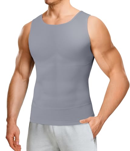 Nebility Shapewear Mens Compression Shirt - Slimming Body Shaper Vest Sleeveless Undershirts Workout Tank Tops - color: Grey, size: 4X-Large