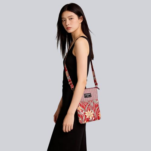 LassZone Canvas Cute Crossbody Bags for Women Mini Shoulder Handbag Cell Phone Purse Wallet Leaves Pattern Coin Pouch - color: Style 2:red