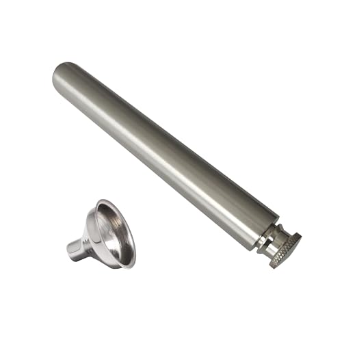 Stainless Steel 2oz Tube Flask Portable Mini Water Bottle & Funnel (Brush Finish, Round Bottom) - color: Brush Finish, size: Round Bottom