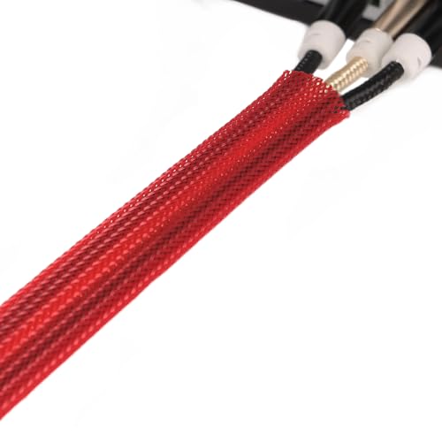 25ft PET Expandable Braided Cable Sleeve 1/2inch(12mm) Pet Braided Cable Sleeve for Audio Video Device Wire Automotive Wire (Red) - color: Red, size: 12mm"(1/2 inch)
