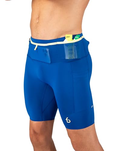 FlipBelt Men's Running Compression Shorts with Built-in Running Belt - color: Element Blue Ouray, size: Small