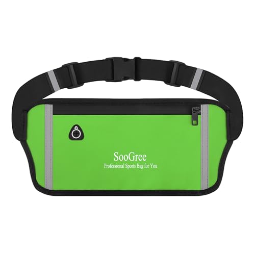 SooGree Running Belt Fanny Pack Running Waist Pack for Women Men Crossbody Bags Slim Reflective Runner Pouch Belt Cell Phone Holder Sport Waist Pack Adjustable Strap Gym Marathon - color: Green, style: 1190