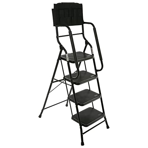 WiberWi 4 Step Ladder with Handrails 500 lb Capacity Step Stool Folding Portable Ladders for Home Kitchen Steel Frame with Non-Slip Wide Pedal Stepladder with Attachable Tool Bag Black - color: Black-4 Step, size: 4 Step