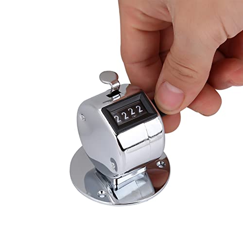 5Pcs Clicker Counter Set, 4 Digit Hand Counter Clicker with Loop, Metal Hand Tally Counter with Round Base for Sports, Events, Game, Scores, Golf, Silver