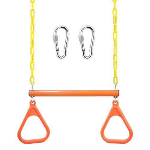18" Trapeze Swing Bar Rings 48" Heavy Duty Chain Swing Set Accessories & Locking Carabiners… (Orange) - color: Orange
