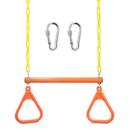 18" Trapeze Swing Bar Rings 48" Heavy Duty Chain Swing Set Accessories & Locking Carabiners… (Orange) - color: Orange