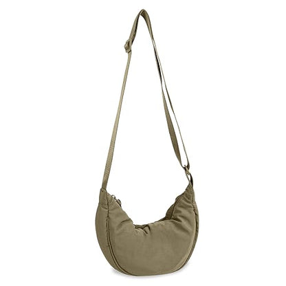 Nylon Crescent Crossbody Bag for Women Purses Trendy Men,Small Travel Sling Bag Hobo - color: Khaki, size: Small