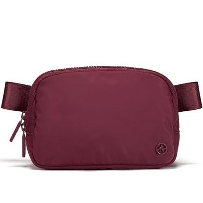 Pander Nylon Fanny Pack for Women, Two-Way Zipper Crossbody Bag - color: Red Merlot