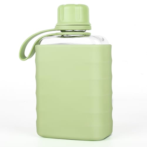 Modern Small Flask with Silicone Sleeve Small Portable Travel Liquor Flask Clear Tritan Plastic Water Bottles, 8.2oz BPA Free Pocket Drinking Alcohol Flask for Outdoor(Green) - color: Green