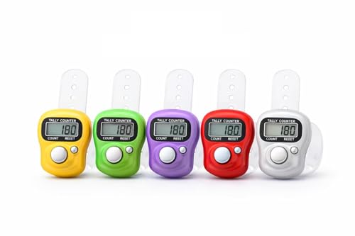 Digital Finger Tally Counter – Pack of 5 Assorted Colors |5-Digit Number Count Clicker Handheld Click Counter with LCD Display for Prayer, Sports, Golf, Events & Inventory Counting 5