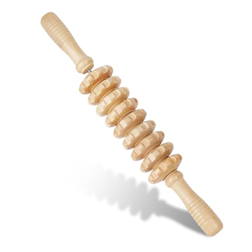 Liitrton Manual Wooden Massage Roller Stick for Muscle Relief, 9‑Wheel - size: 15.35 Inch (Pack of 1)