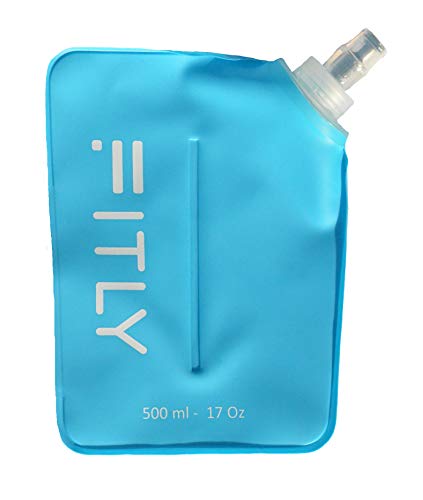 FITLY Soft Flask - Collapsible Water Bottle with Hydration Tube - Shrinks As You Drink Portable Water Bladder for Running Vest Hydration Pack, Hiking, Backpacking & Cycling - 17oz (FLASK500ml)