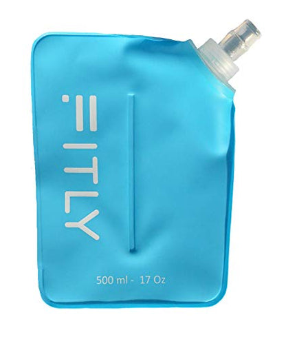 FITLY Soft Flask - Collapsible Water Bottle with Hydration Tube - Shrinks As You Drink Portable Water Bladder for Running Vest Hydration Pack, Hiking, Backpacking & Cycling - 17oz (FLASK500ml)