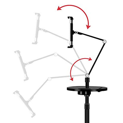Adjustable Metal Tablet Phone Stand Mount Holder Compatible with Ipad Pro, Ipad Air.iPad mini,iPhone,Great for Office/Bed/Zoom/Netflix (Built in Cup/Phone Tray) (Black)