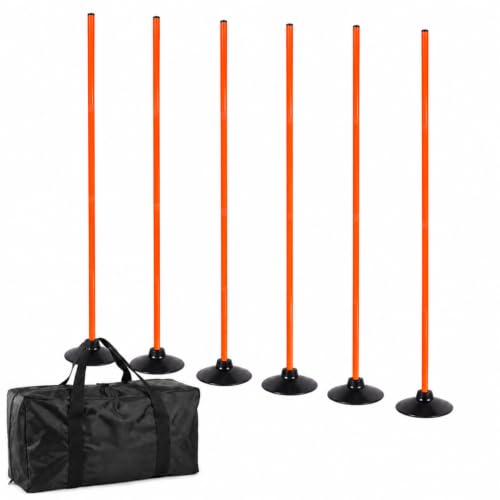6 Pcs 5 FT Adjustable Agility Training Poles for Soccer,Basketball,Football, Horse,Dog-Speed and Agility Training Equipment Sports Training Poles with Rubber Bases and Bag - color: orange