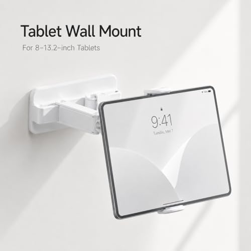 pzoz Tablet Wall Mount, No Drill iPad Holder, 360° Adjustable Mount