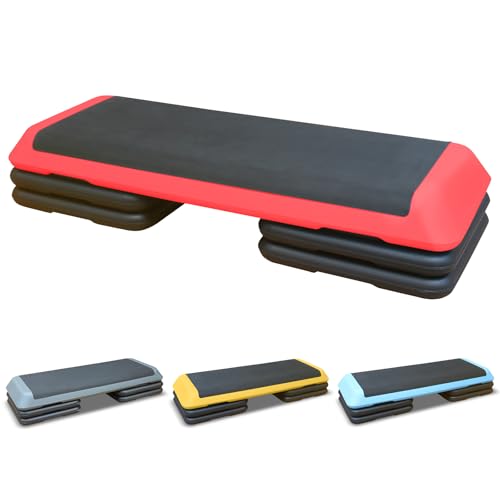 43'' Exercise Aerobic Step Platform, Adjustable Height 4-6-8in Exercise Stepper Workout with 4 Detachable Risers, Aerobics Stepper Workout Stepper for Home Gym Cardio Strength & Training - color: Red