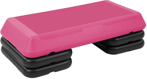 Fitvids Step Aerobic Platform, Exercise Step with 5 levels Adjustable Height, 4 Stackable Risers, Fitness Training Workout Stepper for Home Gym, Cardio Strength, Multiple Options - color: Pink, style: 28''x 14'' Step
