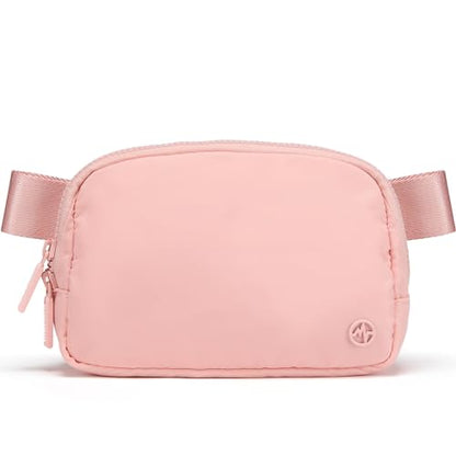 Pander Nylon Fanny Pack for Women, Two-Way Zipper Crossbody Bag - color: Mono Pink