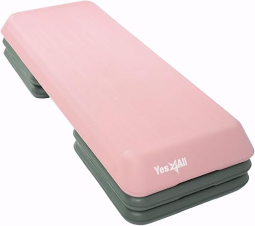 Yes4All Adjustable Workout Aerobic Exercise Step Platform Health Club Size with 4 Adjustable Risers Included and Extra Risers Options - color: F. Pink/Grey