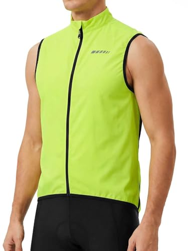 qualidyne Men's Windproof Cycling Vest, Full-Zip Sleeveless Bike Gilet - color: Yellow, size: Small