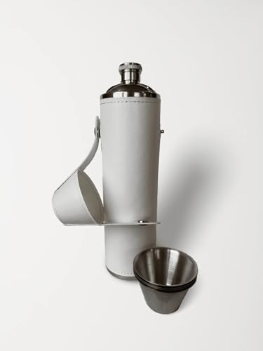 White 12 oz Flask with 4 Shot Glasses – Stainless Steel with Waterproof Leather Case, Leakproof, Great Gift Idea, Reusable, Travel-Size - color: White, size: 12oz Standard