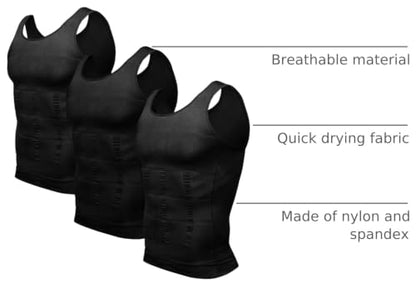 Odoland Men Compression Shirt 3 Pack Body Shaper Vest Tank Top - color: Black/Black/Black, size: X-Large