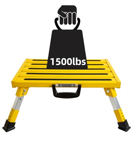 Homeon Wheels Large Adjustable Aluminum RV Step Stool, Folding Non-Slip Platform - color: Yellow Large