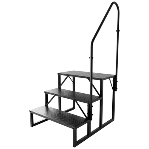 3 Step RV Stairs with Handrail, 660LBS Heavy Duty Anti-Slip Metal Steps, Detachable Outdoor Stairs for Hot Tub/5th Wheel/Pool/Mobile Home - size: 3 Step