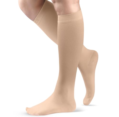 NEENCA Compression Socks for Women & Men 20-30 mmHg Knee High - color: Skin, size: Small