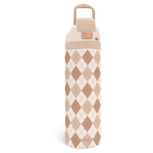 Argyle Insulated Stainless Steel Water Bottle with Straw for Sports and Travel 24 Ounces for Women Girls Friends Teens Birthday - color: Argyle, size: 24 Ounces