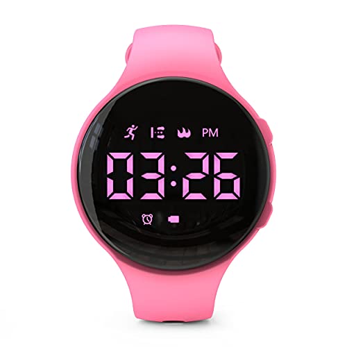 Non-Bluetooth Led Fitness Tracker Watch,Digital Pedometer Watch,with Step Counting/Distance/Calories/Stopwatch/Alarm Clock, Great Gift for Kids Teens Girls Boys Xmas - color: Round - pink