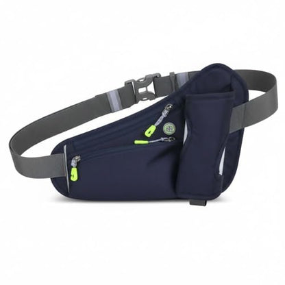 Water Bottle Waist Pack 2 Zippered Pockets – Reflective Running Belt for Hiking Cycling, Adjustable Breathable Mesh with Earphone Port(Dark Blue) - color: Dark Blue