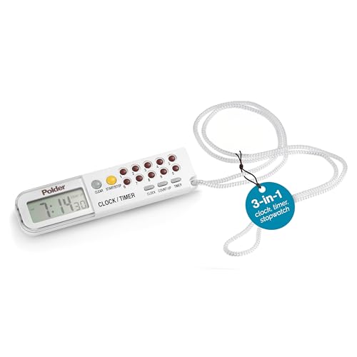 Polder Combination Clock, Timer and Stopwatch with Large, Easy-to-Read Digital Display, White