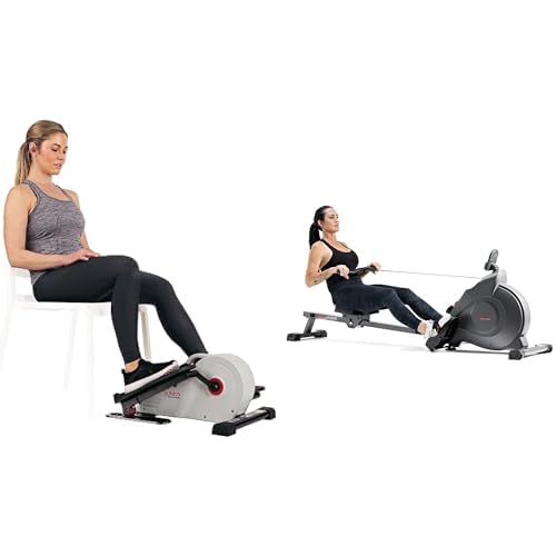 Sunny Health & Fitness Magnetic Rowing Machine with Exclusive SunnyFit App + Sunny Health & Fitness Fully Assembled Magnetic Under Desk Elliptical Peddler