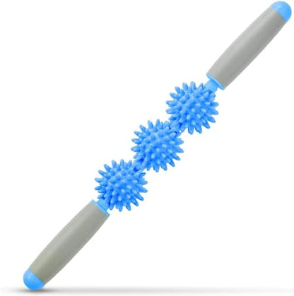 Fascia Muscle Roller, Cellulite Massager Fascia Roller for Cellulite and Sore Muscles, Neck, Leg, Back, Pressure Trigger Point Body Roller Deep Tissue Massage Stick Tools - 3 Massage Balls - color: Dark Blue