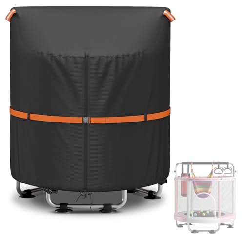 COSHNIBI Kids Trampoline Cover,Heavy Duty Mini Trampoline Cover with Windproof Straps for 60" Round Kids Trampoline,UV-Resistant and Windproof, Black