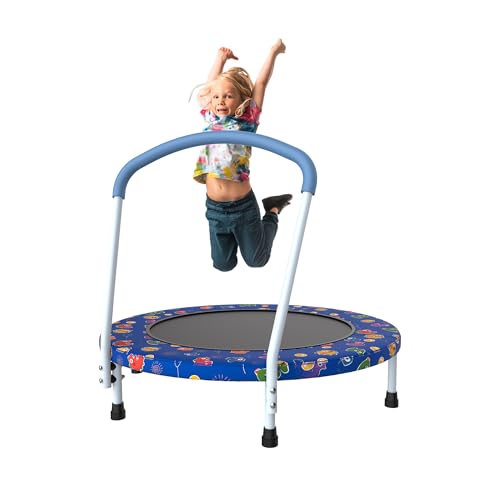 Mersco 36" Mini Toddler Trampoline with Handle for Kids Ages 1-6, ASTM - color: Deep Blue Print