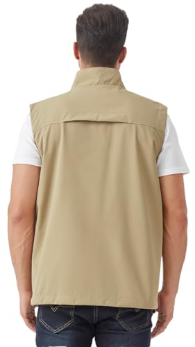 Men's Lightweight Outerwear Vest Softshell Sleeveless Jacket - color: Khaki, size: 3X-Large