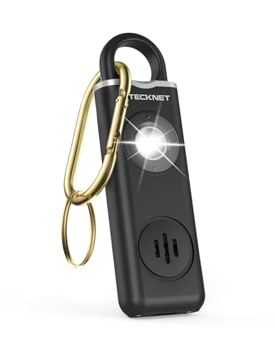 TECKNET Rechargeable Personal Safety Alarm for Women, 130dB Self Defense Keychain Alarms with SOS Strobe Light, Low Battery Notice, Personal Alarm Loud Siren Safety Keychain for Girls Kids Elderly - color: 1 Black
