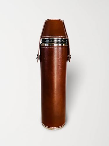 12oz Brown Flask with 4 Shot Glasses for Sharing – Stainless Steel with Waterproof Leather Case, Leakproof, Great Gift Idea, Reusable - color: Brown, size: 12oz Standard