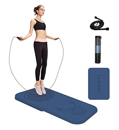 Jump Rope Mat Shockproof Exercise Skipping Mat All-Purpose Extra Thick High Density Anti-Tear Exercise Yoga Mat, Non Slip for Indoor and Outdoor - color: Blue