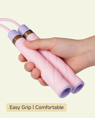 YUEDONG Kids Jump Rope with Finger Groove Handles for Boys and Girls - color: PINK
