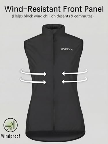 qualidyne Women's Windproof Cycling Vest, Full-Zip Bike Jacket with Pocket - color: Black, size: XX-Large
